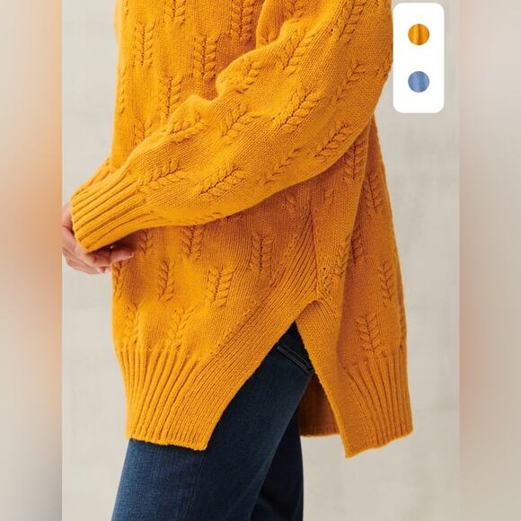 Lucky Brand Tunic Sweater Braid Stitch Drop Shoulder Oversize Size Small Mustard - Picture 3 of 16